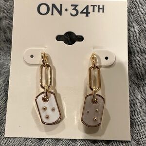 ON 34TH Chic Gold and White Dangle Earrings